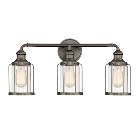 Designers Fountain Anson 24in 3-Light Satin Copper Bronze Industrial Indoor Wall Sconce with Clear Glass Shades 91303-SCB